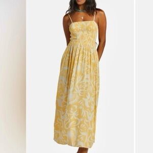 Billabong Yellow Sun Spell Smocked Maxi Dress Medium